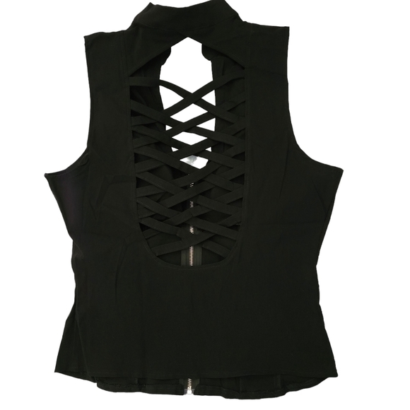 Hearts Rob Lace Up Zip Up Criss Cross Back Vest Tank Top Black Plus 1XL 2XL 3XL - Picture 12 of 14
